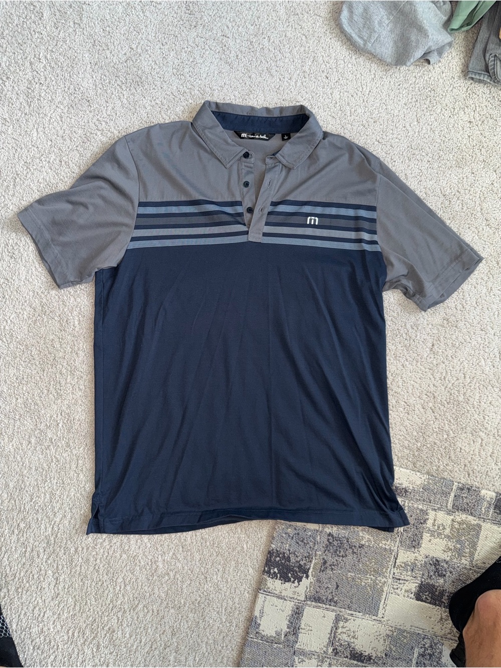 Travis Mathew Men's Two-Tone Navy & Gray Polo Shirt